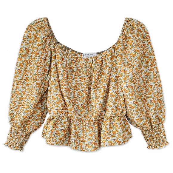 Jon & Anna Tops - JON & ANNA Floral Smocked Peplum Crop Top XL Boho Cottagecore Blouse